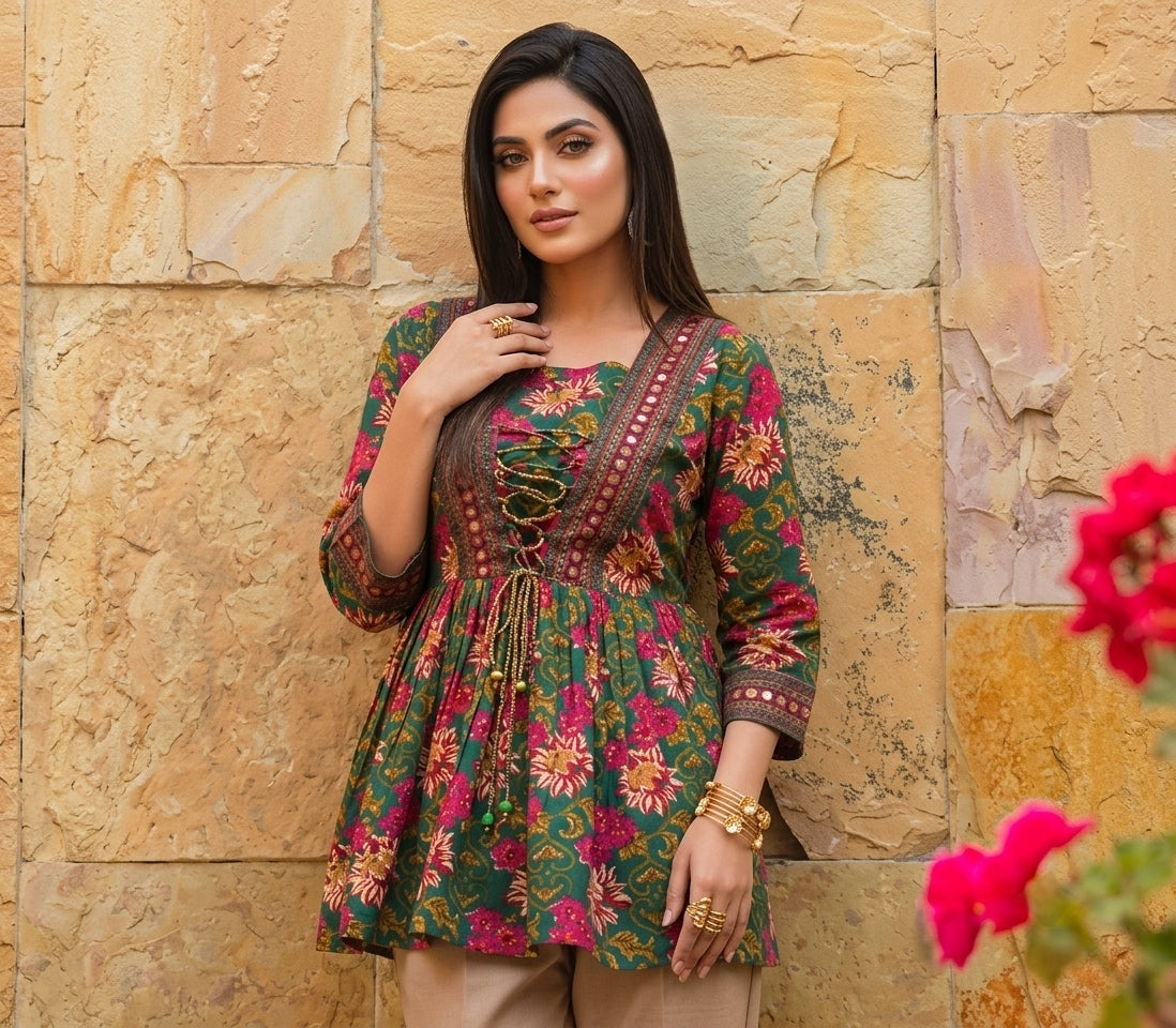 Short Cotton Kurti - Green