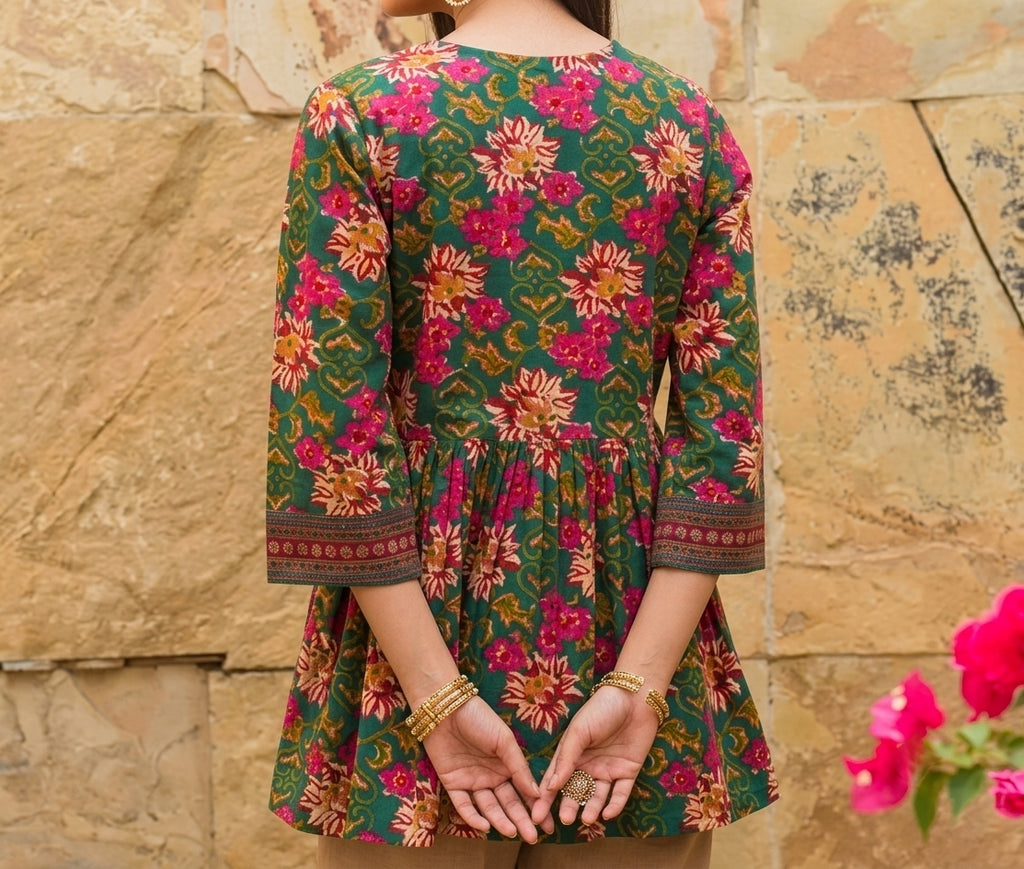Short Cotton Kurti - Green