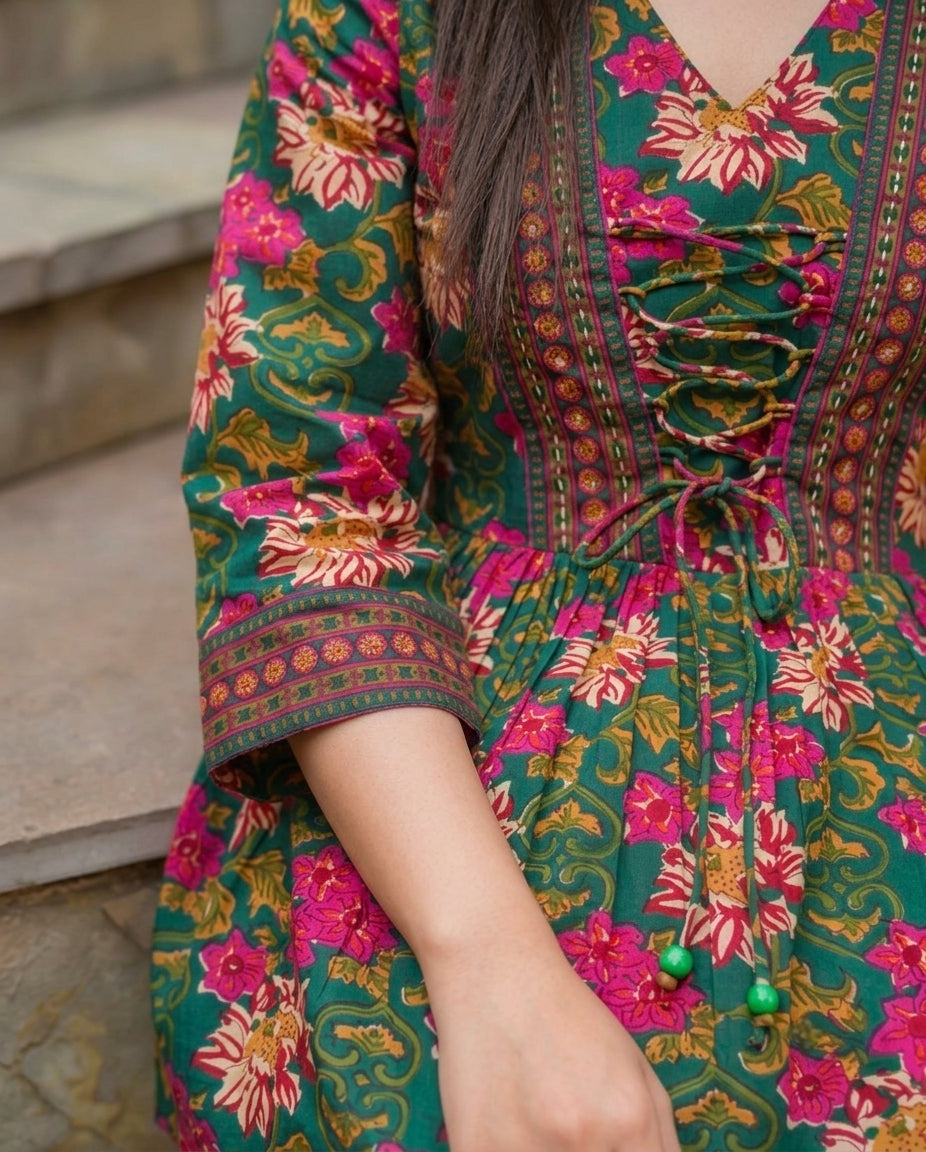 Short Cotton Kurti - Green