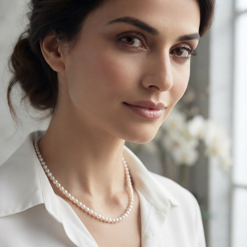 Stylish White Glass Pearl Necklace Set for Girls & Women | Traditional Imitation Pearl Necklace for Women | Pearl Choker Necklace for Women
