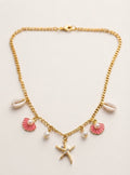 Gold Starfish &amp; Seashell Pearl Charm Necklace