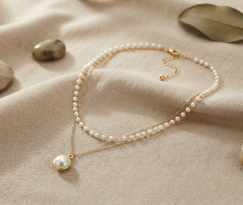 Fancy Chain Pendant With Pearl Dual Chain
