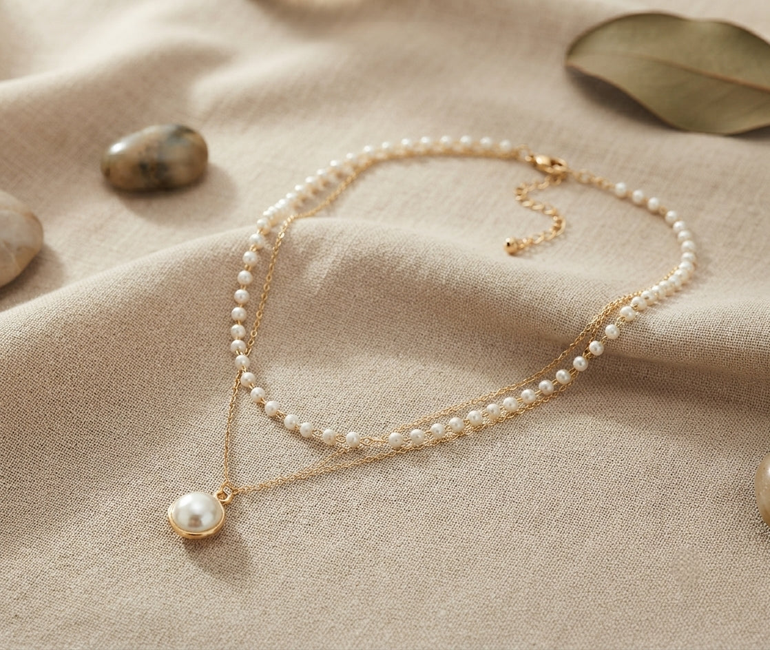 Fancy Chain Pendant With Pearl Dual Chain