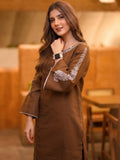 Exclusive Brown Rayon Embroidered Kurta with Bell Sleeves Pant