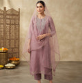 Women Mauve Zari Yoke Design Chanderi Silk Kurta with Trousers Dupatta