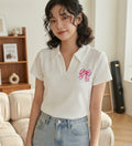 Half Sleeves Sticker Printed Collar Top And Tunics