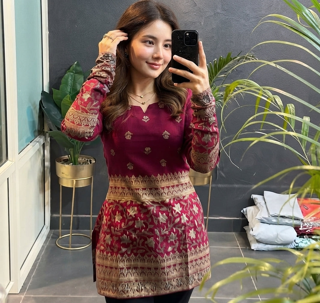 Womens Jaipuri Rayon Printed Party Wear Short Kurti