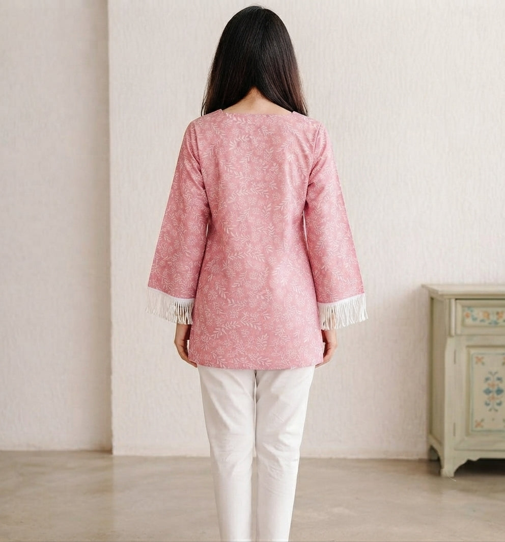 Pink kurti white print
