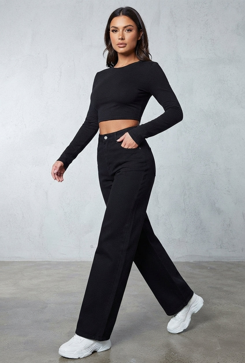 Straight fit black jeans for women