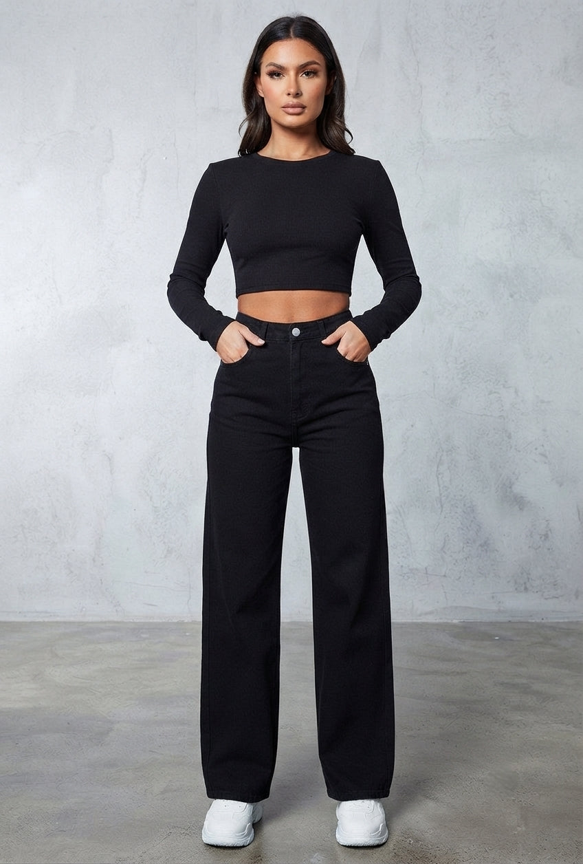 Straight fit black jeans for women