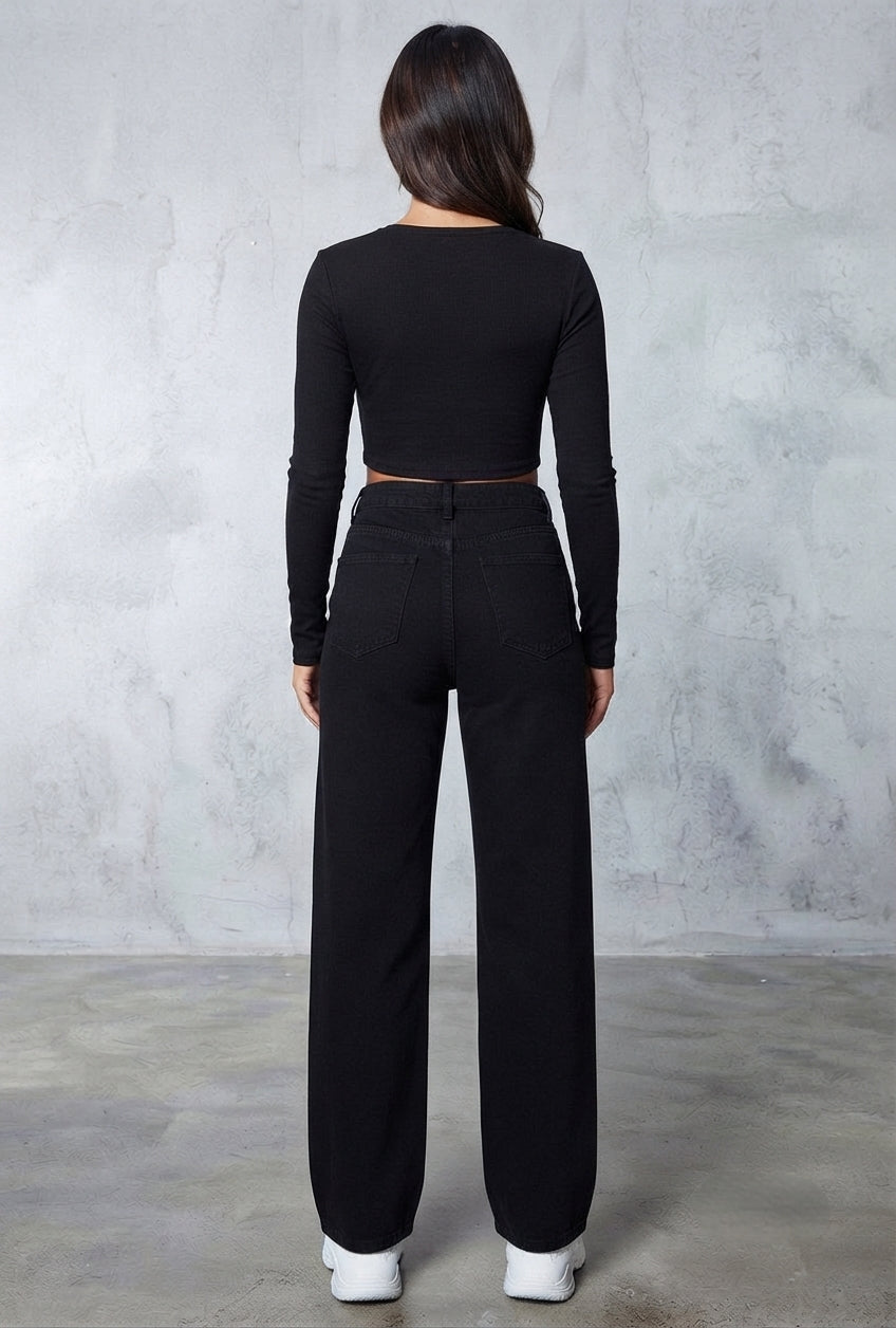 Straight fit black jeans for women